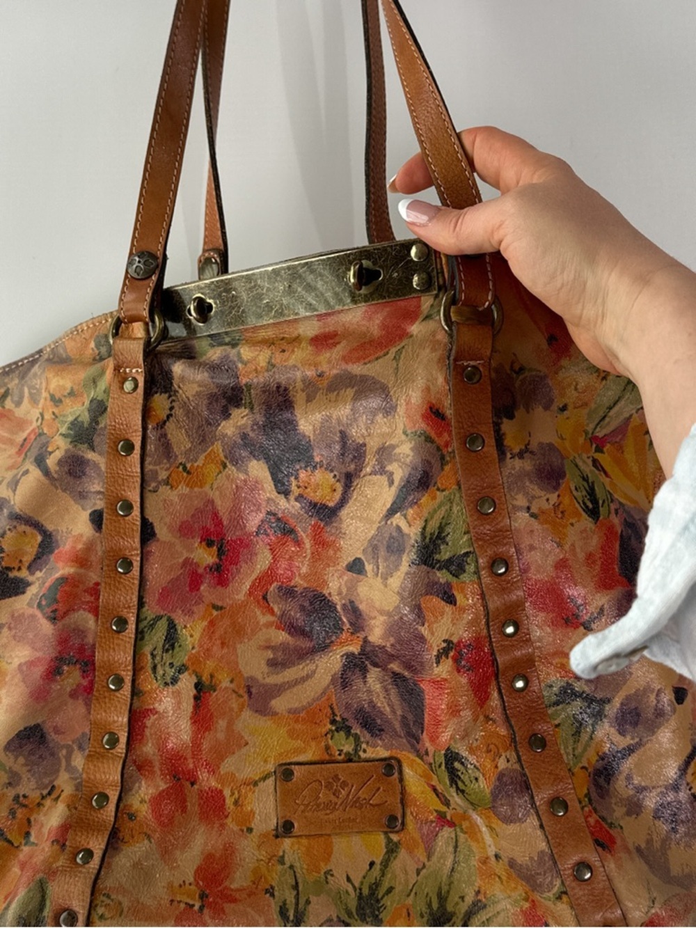 Patricia Nash Benvenuto Tote Studded Floral Leather Spring Multi Large - Picture 6 of 15